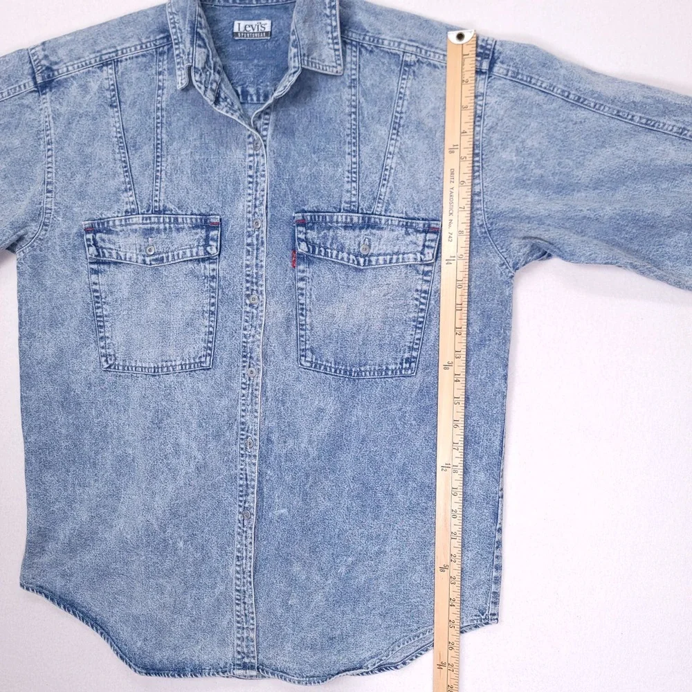 Levis Sportswear Mens Vintage 90s Acid Wash Denim Shirt‎ Light Blue Medium M NWT